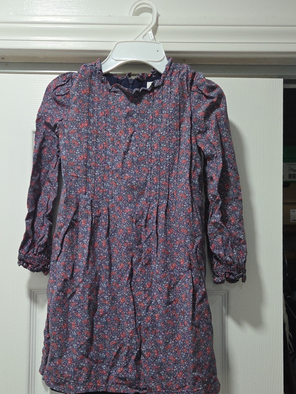GAP Navy Floral Ruffle-Neck Long-Sleeve Dress